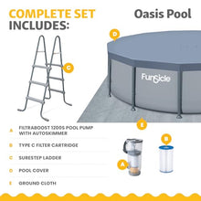 Funsicle Oasis 14' x 42" Round Above Ground Swimming Pool, Includes FiltraBoost 1200 GPH Filter Pump with AutoSkimmer, Ladder, Cover Ground Cloth, Type C Filter Cartridge & Repair Patch, Cool Gray