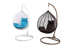 Island Gale® Twin(Pair of 2) Hanging Basket Chair Outdoor Front Porch Furniture with Stand and Cushion (Beige)