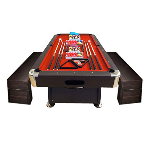 SIMBASHOPPING USA 8' Feet Billiard Pool Table Vintage Red with Benches Brown & Red