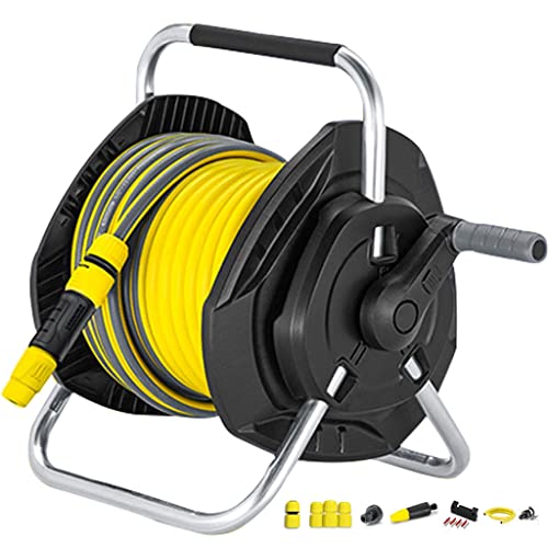 Hose Reel Cart Garden Hose Reels Wall Mount Hose Reel Cart for Outside, Portable Water Pipe Storage Rack, Stainless Steel Garden Reel Cart, for Car Washing Watering (A Hose Reel+25m Pipe)