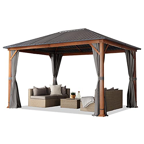 TOOLPORT 10x13 ft Hardtop Gazebo Steel Roof, Gray
