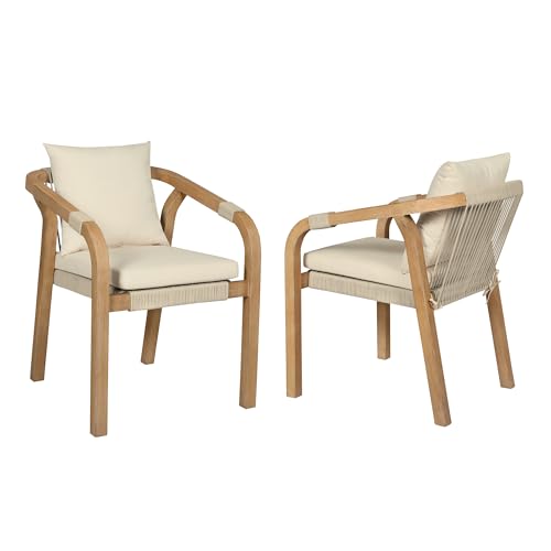 Armen Living Cypress Modern Outdoor Patio Dining Chair Set of 2 Ivory