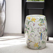 DESALAI Decorative Drum Stool with Flowers & Butterflies - Glazed Ceramic Bohemian Garden Seat for Patio and Living Room
