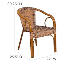 Flash Furniture 3 Pack Cadiz Series Burning Brown Rattan Restaurant Patio Chair with Dark Red Bamboo-Aluminum Frame