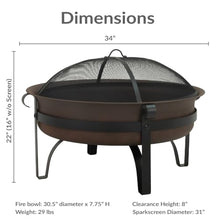 Sunnydaze 34" Patio Fire Pit for Outside Wood Burning, Round, Dark Bronze