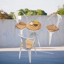 JOSOGO 3 Piece Patio Bistro Set, Outdoor Round Metal Table and Chairs with Wood-Like Top, Weather Resistant Industrial Dining Furniture with Armrests for Balcony, Black/White(Table Three Chairs,70B)