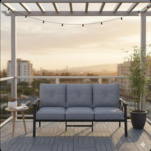 70” All-Weather Metal 3-Seat Patio Sofa, Khaki Frame with Gray Cushions