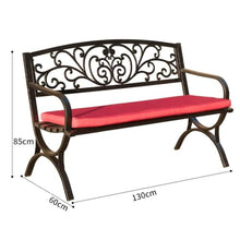 TBLOTYD Outdoor Metal Patio Bench, Modern Cast Iron Garden Bench with Floral Backrest, Slatted Seat for Yard, Porch & Balcony Decor, Leisure Seating for Lawn & Deck