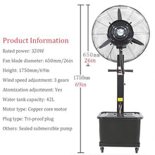 USZWBY High Velocity Outdoor Misting Fan, 30" Adjustable Oscillating Patio Fan with 11 Gal Water Tank, 3 Speeds, Ideal for Warehouses & Patios, Efficient Cooling Solution (650Mm/26In)
