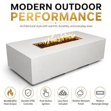 Golden Flame 55-Inch Rectangle Propane Fire Pit Table Bundle with Glass Wind Guard & Stainless Steel Burner Cover – Hidden Tank Outdoor Gas Fire Table, GFRC Concrete Fire Pit, 65,000 BTU - White
