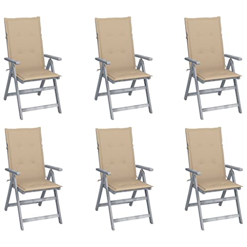 QINXIXINAIXI Patio Reclining Chairs 6 pcs with Cushions Solid Acacia Wood,Patio Dining Chairs,Garden Seat,Outdoor Chair for Outdoor Relaxation