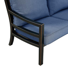 Oakland Living Black Aluminum Patio Deep Seating Outdoor Two Seater Loveseat with Blue Cushions