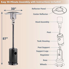 Black Steel Propane Patio Heater 47,000 BTU – Portable Outdoor Gas Heater with Round Reflector & Stainless Steel Burner for Backyard, Restaurant, Bar, Deck, Poolside, Garden, Outdoor Events