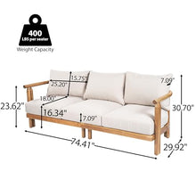 Christopher Knight Home Acacia Wood 3-Seater Sofa Outdoor, 74'' Patio Acacia Wood Sofa Chair, Curved Wooden Lounge Seating for Backyard Garden, Outdoor Entertaining Furniture, Light Teak+Beige