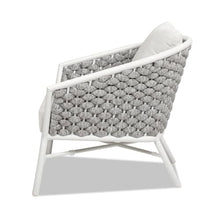 callmego Rope-Wrapped Barrel-Style Outdoor Counter Stool with Low Back Design for Patio, Deck, or Balcony Seating (Arm Chair + White + Acrylic)