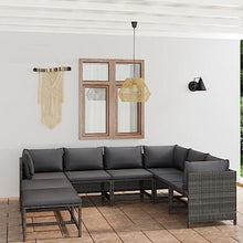 fsahslih 8 Piece Patio Lounge Set Poly Rattan Outdoor Furniture Gray