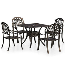 YITHOPI Patio Bistro Set,Cast Aluminum Bistro Table Set Outdoor Dining Table with Umbrella Hole for Porch, Lawn, Garden, Backyard, Pool,5 Piece Bistro Set Cast Aluminum Bronze(Fast Delivery)