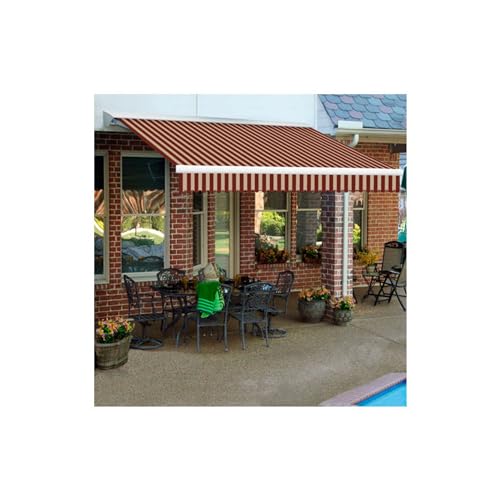 Awntech 20-Feet Destin LX with Hood Left Motor/Remote Retractable Acrylic Awning, 120-Inch Projection, Burgundy/Tan