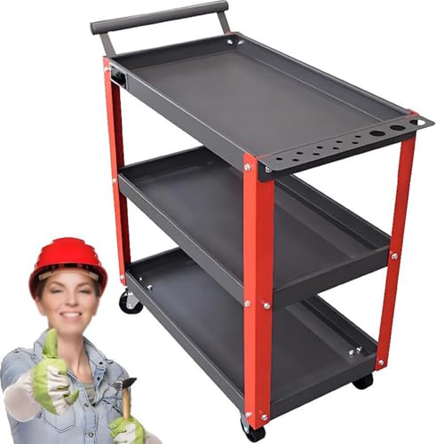 ICEMOB Tool Cart on Wheels,3 Tier Rolling Tool Cart,Professional Workshop Trolley,Heavy-Duty Service Cart,Mechanic Tool Cart for Warehouse,Garage,Repair Shop,Storage Rack
