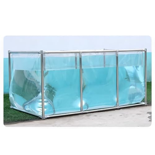 Aquarium Pool Pond with Transparent Clear Viewing Panel and Drain Valve, PVC Canvas Fish Pond with Steel Frame, Large Collapsible Outdoors Tarpaulin, for Fish and Shrimp Breeding(Clear,1x1x0.7m)