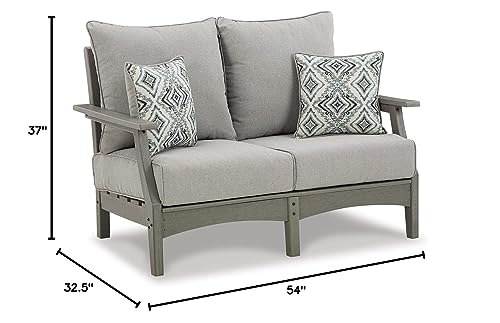 Signature Design by Ashley Outdoor Visola Patio Loveseat with Nuvella Throw Pillows Grey