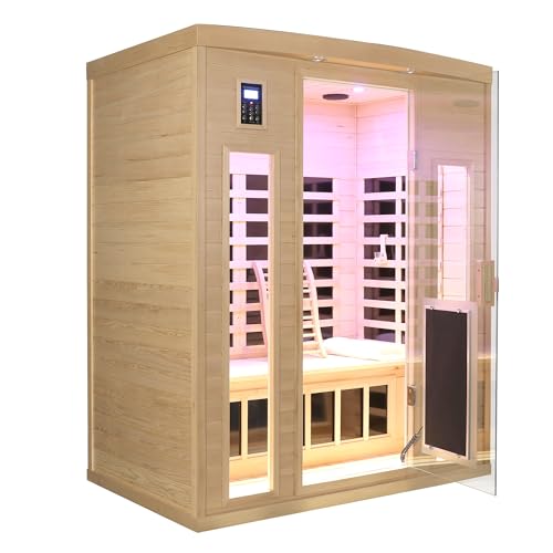 TYMMC Far Infrared Sauna Room, Three Person Indoor Low EMF Hemlock Wood Home Sauna for Indoor Use