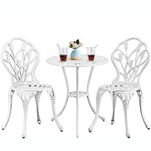 JIQHOHX 3 Piece Bistro Set with Tulip Design - Cast Aluminum Outdoor Furniture Sets Weather Resistant Patio Table and Chairs with Umbrella Hole (White Without Seat Cushion)