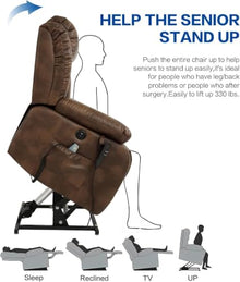 HTERWQEA Overstuffed Power Lift Recliner Chair with Heat and Massage