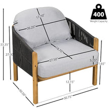 Christopher Knight Home Grotta Acacia Wood Patio Accent Chair Set of 2, Wooden Lounge Chair Outdoor, Outdoor Barrel Chair with Rope Weave+Removable Cushion, Curved Backrest Lounge Sofa, Gray+Teak