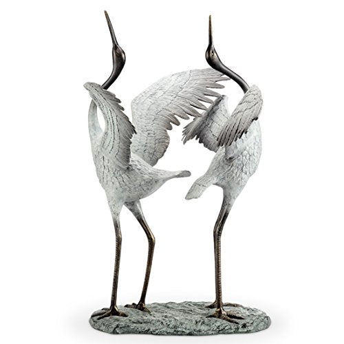SPI Good Fortune Preening Cranes Aluminum Garden Sculpture