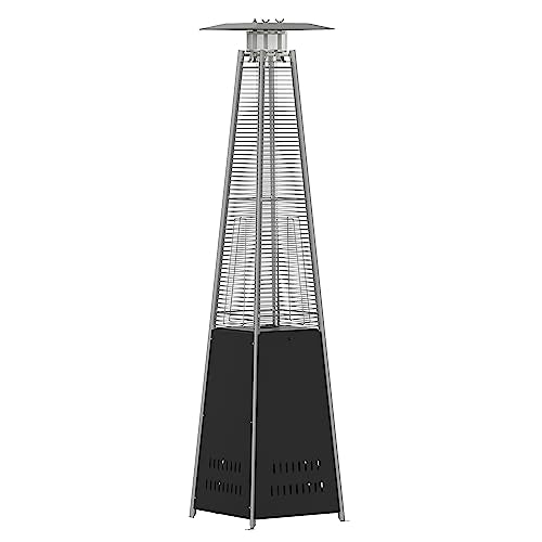 Taylor & Logan Bradford 42,000 BTU's Pyramid Patio Heater - Stainless Steel Black Outdoor Deck Heater With Wheels - 7.5 Feet Tall - Push Button Ignition