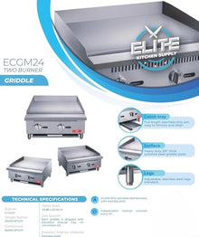 Commercial Countertop Griddle, ETL 24" Flat Top Grill Natural Gas (NG) / Propane, 2 Burners - 60000BTU