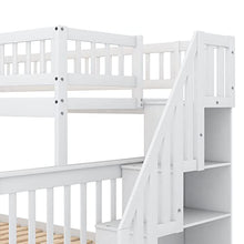 BOVZA Twin Over Full Bunk Bed with Trundle and Storage Stairs White