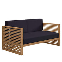 Modway Carlsbad Teak Wood Outdoor Patio Loveseat Natural Navy