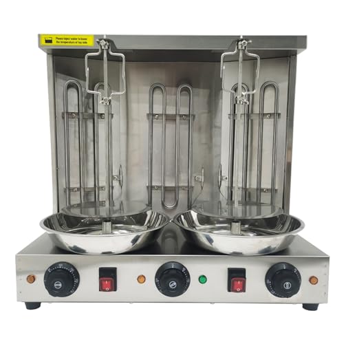 BREVELTION Electric 3 Burners Turkish Barbecue Machine Shawarma Maker Kebab Gyro Grill Stainless Steel Vertical Rotating Oven with Meat Catch Pan and Adjustable Tempereture