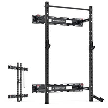 SkiPack Folding Squat Rack Wall Mounted with Weight Bench Black
