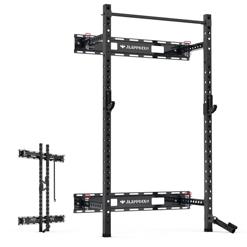 SkiPack Folding Squat Rack Wall Mounted with Weight Bench Black