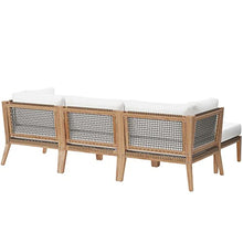 Modway Clearwater Outdoor Patio Teak Wood 4-Piece Sectional Sofa in Gray White