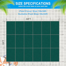 LMAOSS Inground Pool Cover Safety Fits Rectangle Swimming Pool, 16x32 FT Safety Cover, 18x34 FT Heavy Duty Mesh Winter Pool Cover with Brass Anchors, Mesh Solid Pool Cove for Children & Pets,Green