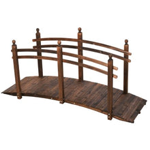 Hassyee Rustic Garden Bridge with Side Railings for Pond Crossing Safety, Elegant Arc Walkway with Varnished Fir Surface for Streamside Decoration & Flower Bed Pathways