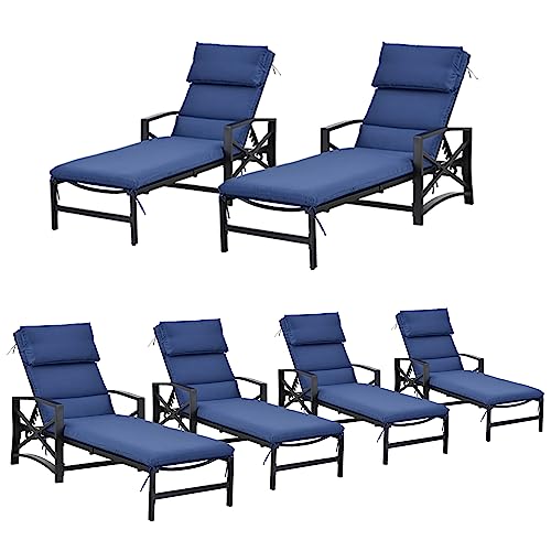 LOKATSE HOME Patio Chaise Lounge Chairs Set of 6 Adjustable with Cushions Blue