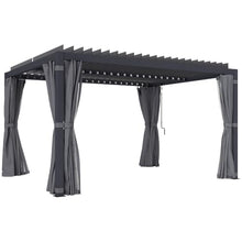 Outsunny 10 x 13 ft. Louvered Pergola Hardtop Gazebo w/Curtains Dark Gray