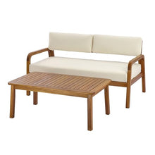 Merax 2-Piece Outdoor Loveseat & Coffee Table Set, Acacia Wood Frame with Weather-Resistant Cushions, Teak Finish Patio Seating for Backyard, Deck & Sunroom