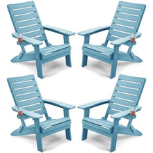 YEFU Folding Adirondack Chair Set of 4 with Arc Back & Cup Holder Blue