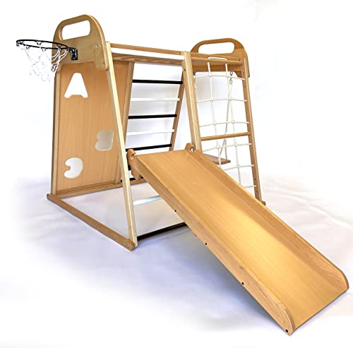 Hopscotch Squad Indoor Kids Jungle Climbing Gym 9-in-1 Wooden Play Set