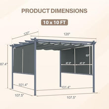 Aoodor 10 x 10 ft Outdoor Pergola with Retractable Shade Canopy, Grey