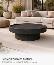 eldimer no.101 GFRC Concrete Coffee Table 39.3” - Handcrafted Round Modern Architectural Table, Weather Resistant, Indoor & Outdoor, 108 lbs Solid Cement Construction for Patio or Living Room