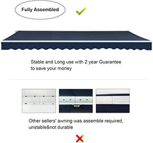 Diensweek 12'x10' Patio Awning Retractable Fully Assembled, Manual Commercial Grade Awnings - Quality 100% 280G Ployester Window Door Sunshade Shelter - Deck Canopy Balcony P100 Series ( Navy Blue)