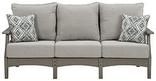 Signature Design by Ashley Visola 80"W 3-Seat Outdoor Patio Sofa, HDPE Wood Look, Couch with Performance Cushions for Deck Furniture, Gray