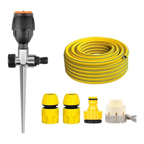 Automatic Lawn Water Sprinkler 360 Rotating Sprinkler Ground Plug Garden Sprinkler with Tube,360 Degree Rotating Sprinkler System, Leak Free Design, Hose Easy to Connect wyqdp240312(Color:,Size:25M)